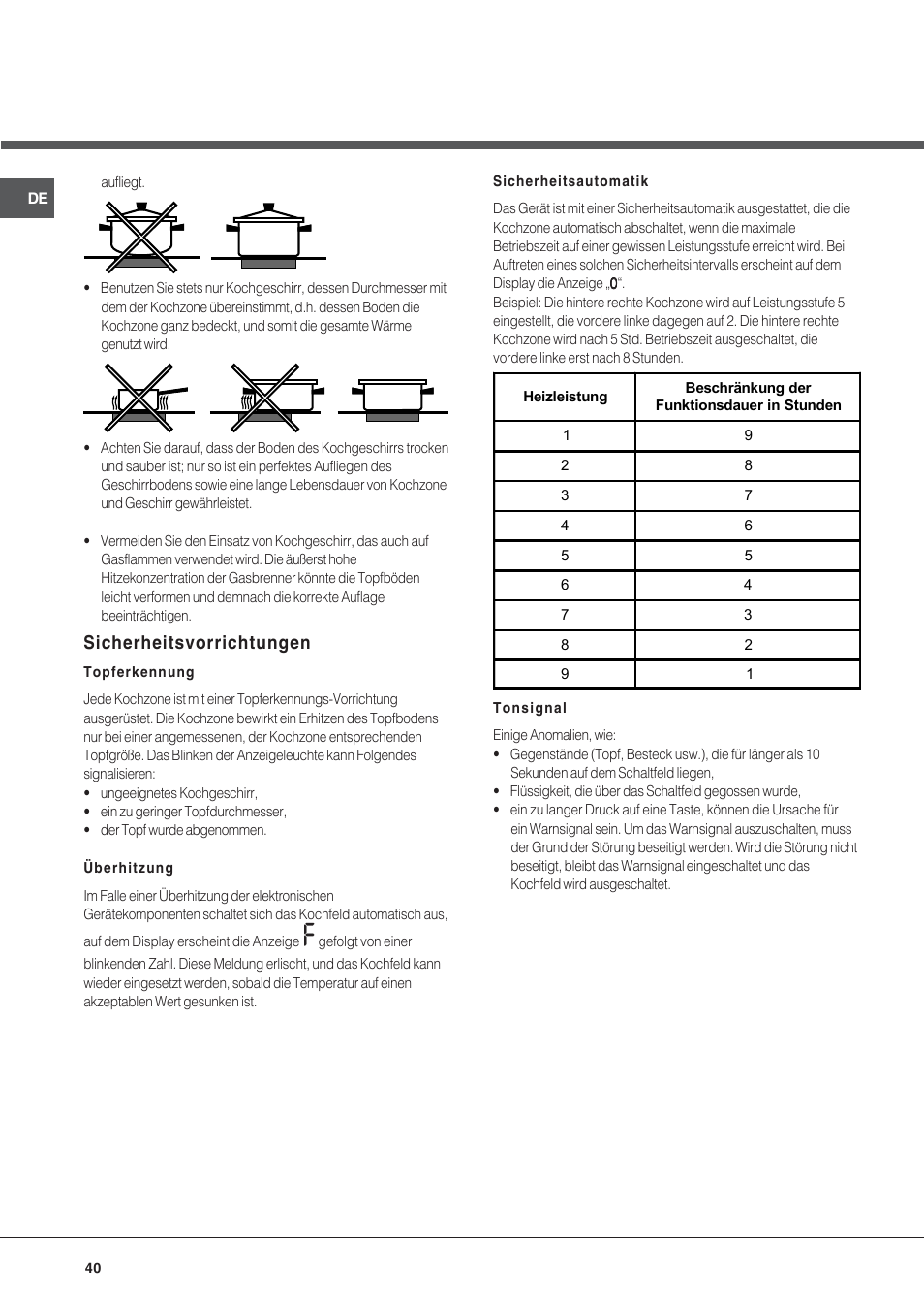 Sicherheitsvorrichtungen | Hotpoint Ariston KIC 631 T X User Manual | Page 40 / 56