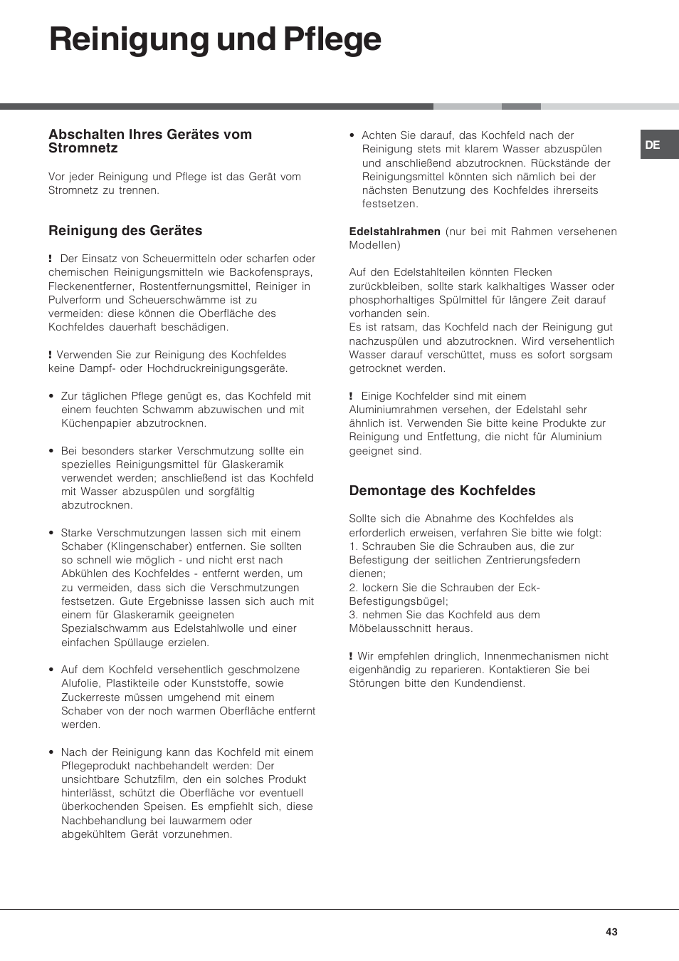 Reinigung und pflege | Hotpoint Ariston KIC 631 T X User Manual | Page 43 / 56