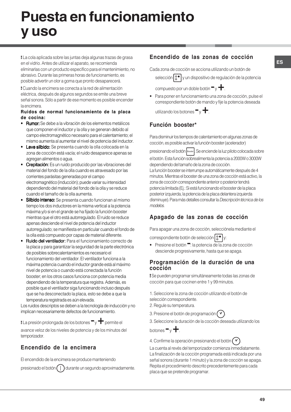 Puesta en funcionamiento y uso | Hotpoint Ariston KIC 631 T X User Manual | Page 49 / 56