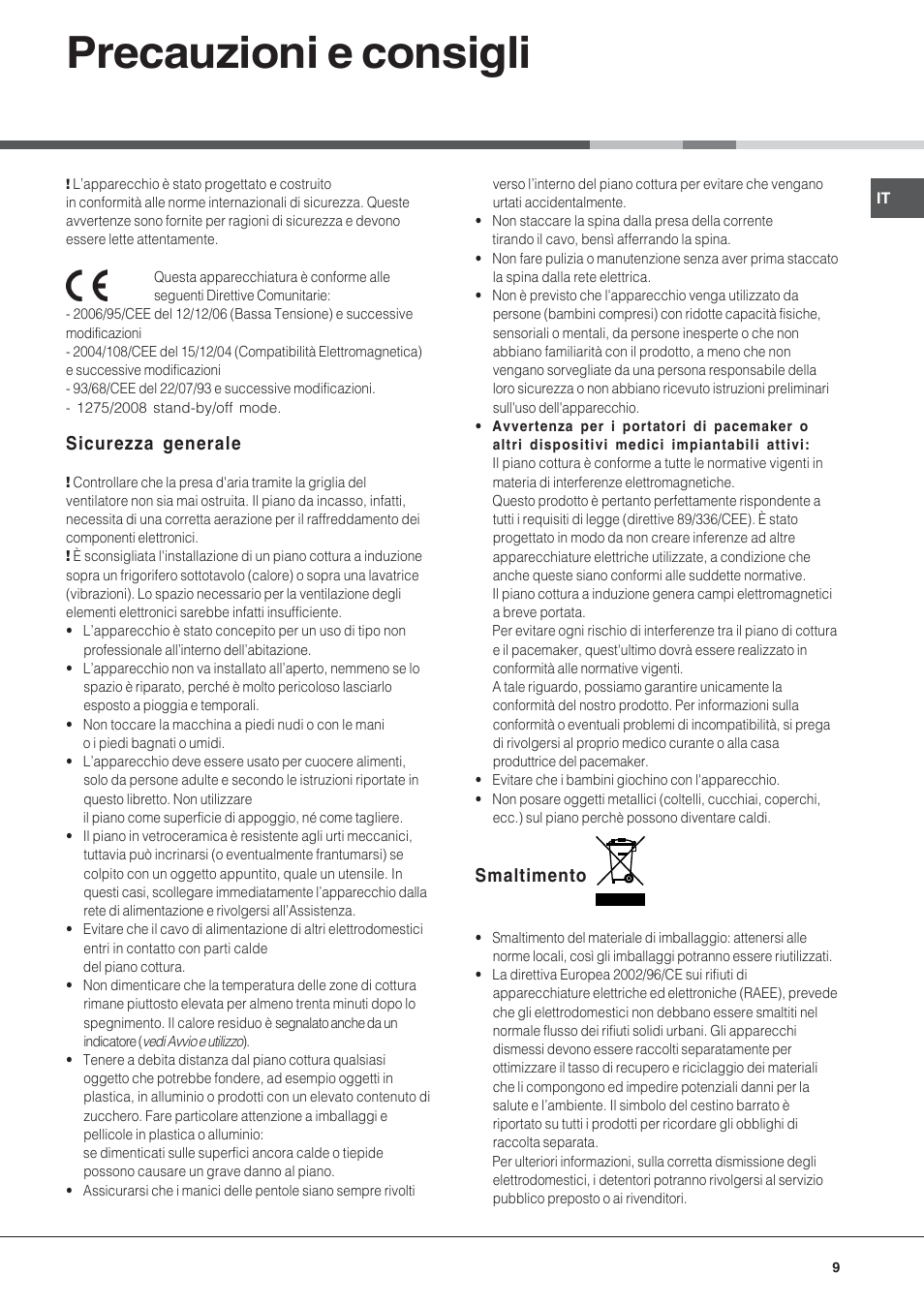 Precauzioni e consigli | Hotpoint Ariston KIC 631 T X User Manual | Page 9 / 56