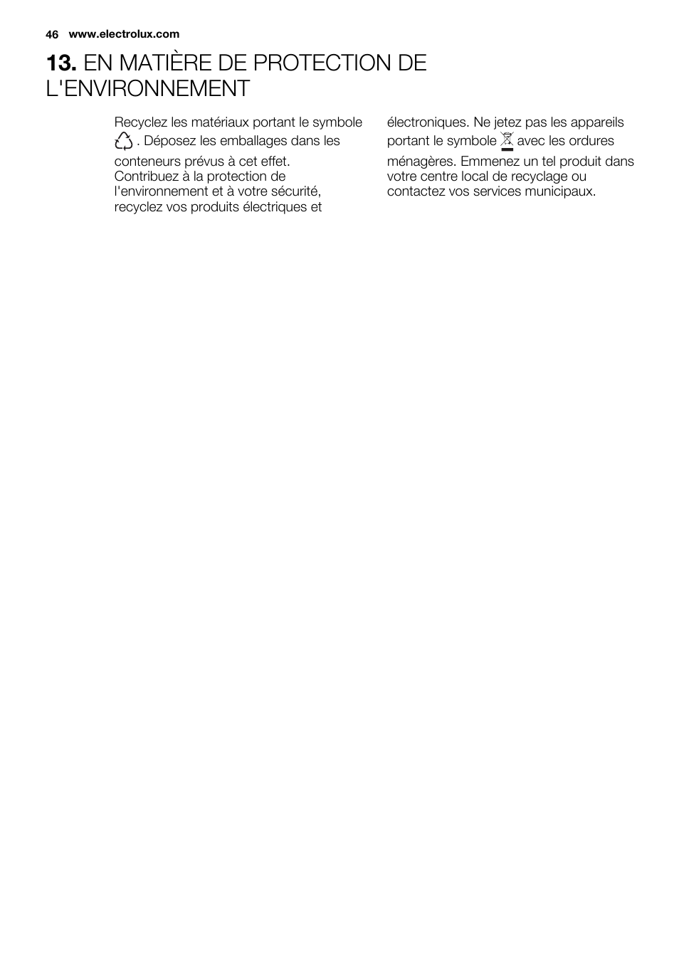 En matière de protection de l'environnement | Electrolux EC4230AOW1 User Manual | Page 46 / 76