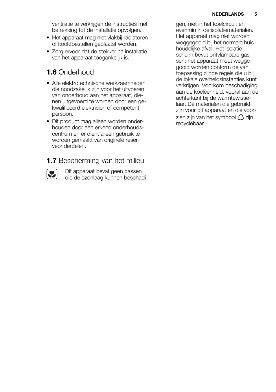 6 onderhoud, 7 bescherming van het milieu | Electrolux EC4230AOW1 User Manual | Page 5 / 76