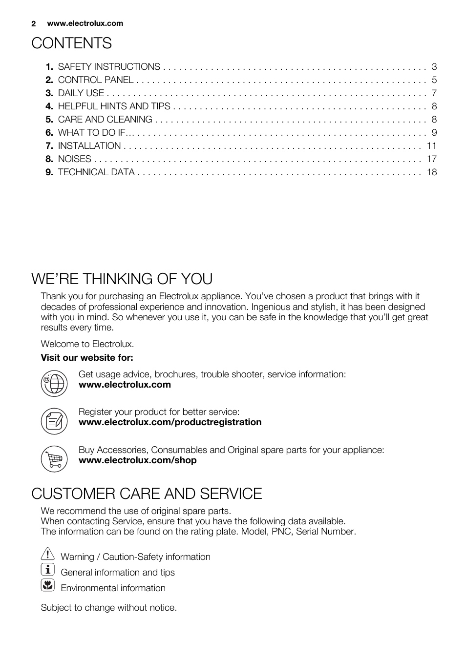 Electrolux EUN2243AOW User Manual | Page 2 / 76