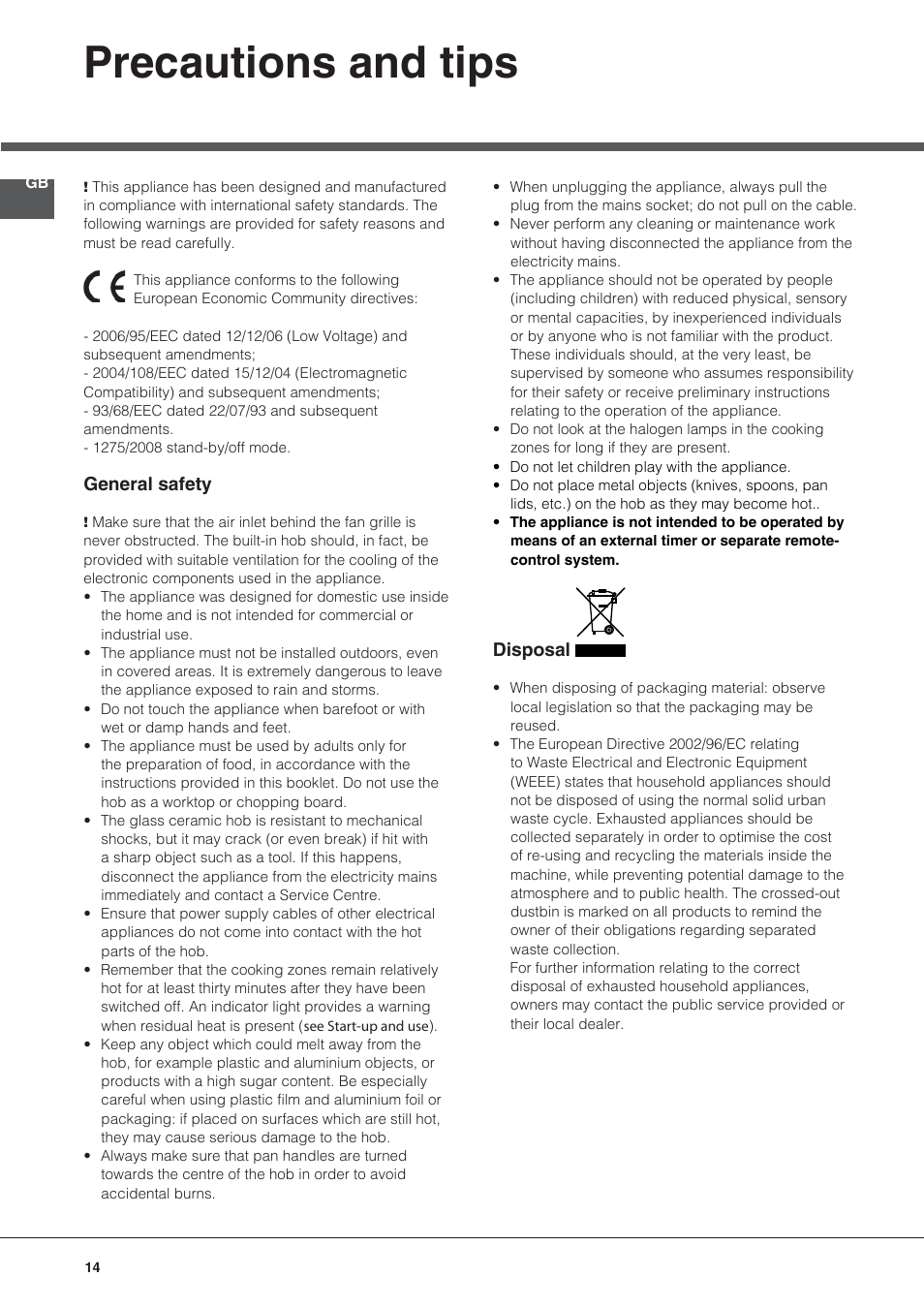 Precautions and tips | Hotpoint Ariston KRC 640 B  EU User Manual | Page 14 / 84