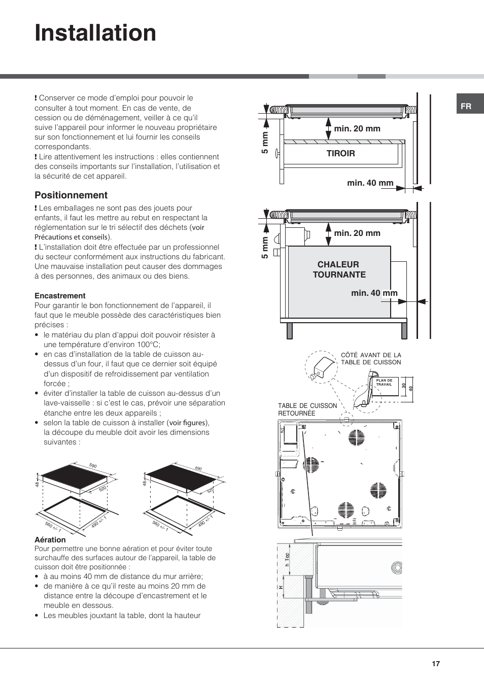 Installation, Positionnement | Hotpoint Ariston KRC 640 B  EU User Manual | Page 17 / 84