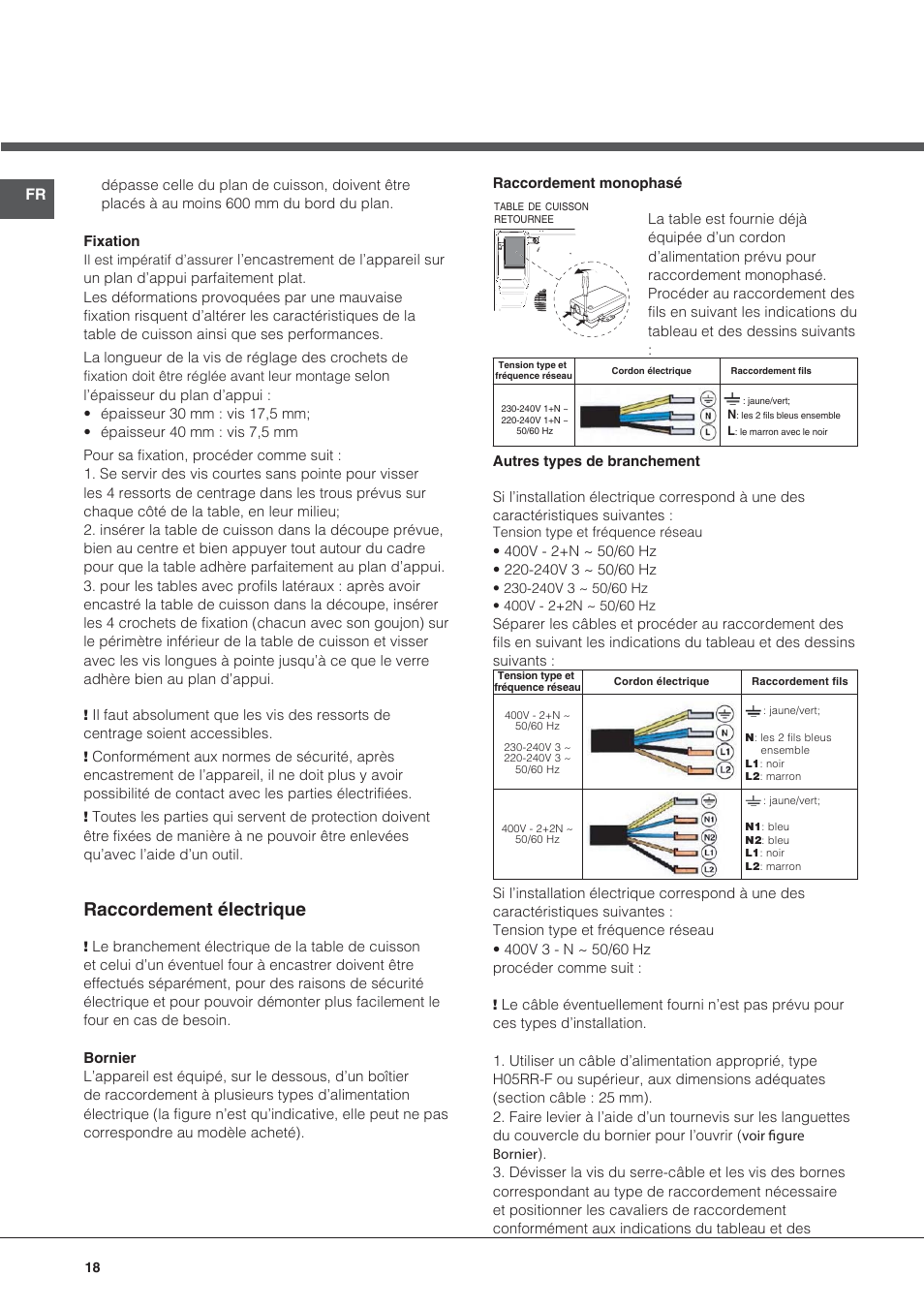 Raccordement électrique | Hotpoint Ariston KRC 640 B  EU User Manual | Page 18 / 84