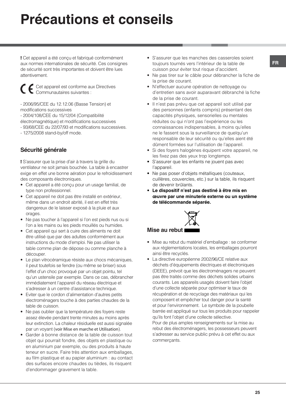 Précautions et conseils | Hotpoint Ariston KRC 640 B  EU User Manual | Page 25 / 84