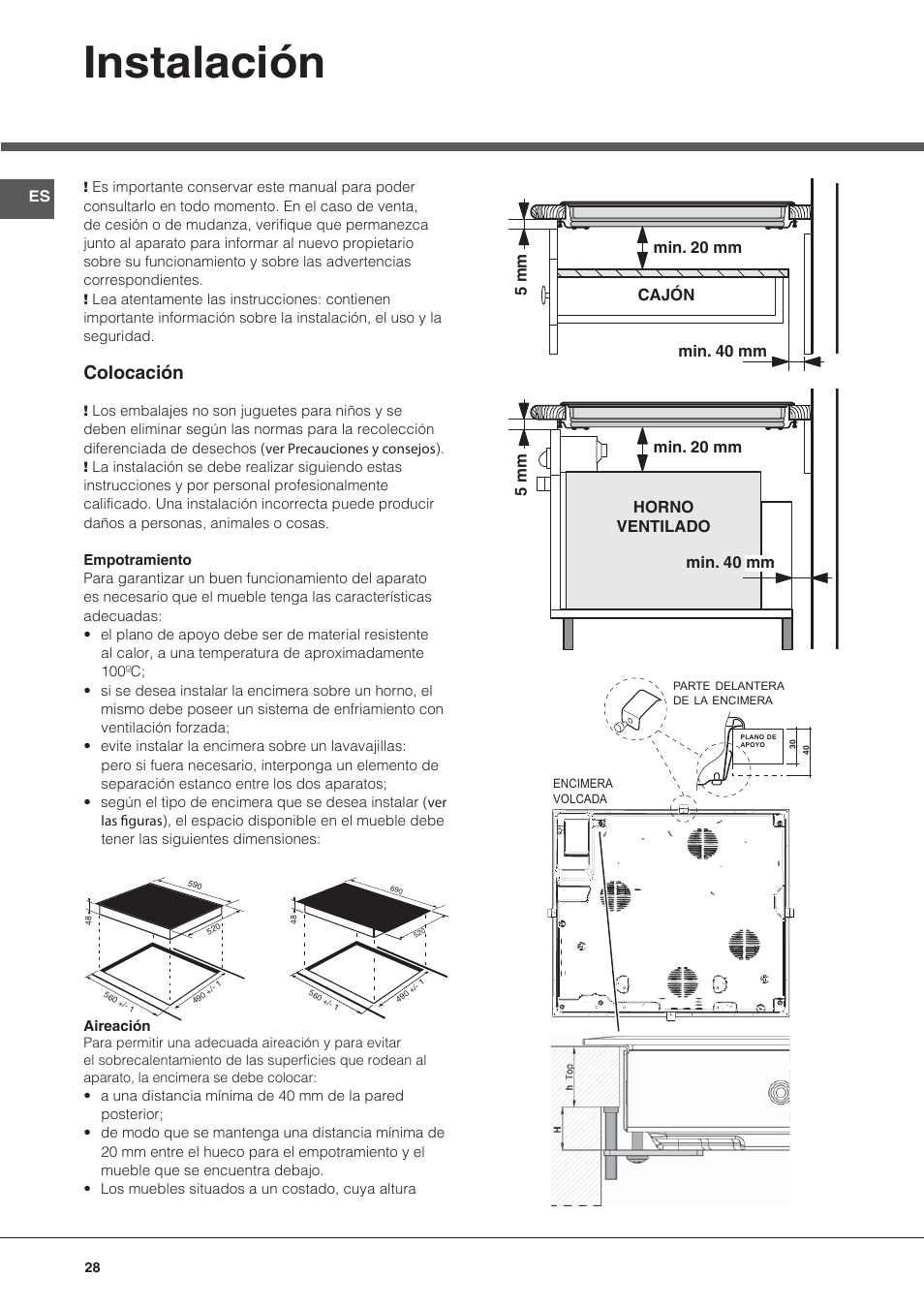 Instalación, Colocación | Hotpoint Ariston KRC 640 B  EU User Manual | Page 28 / 84