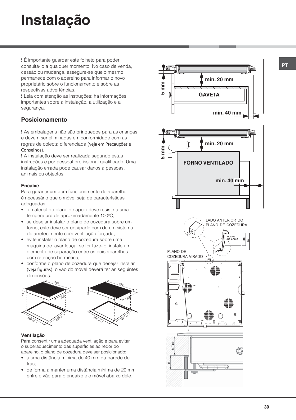 Instalação, Posicionamento | Hotpoint Ariston KRC 640 B  EU User Manual | Page 39 / 84