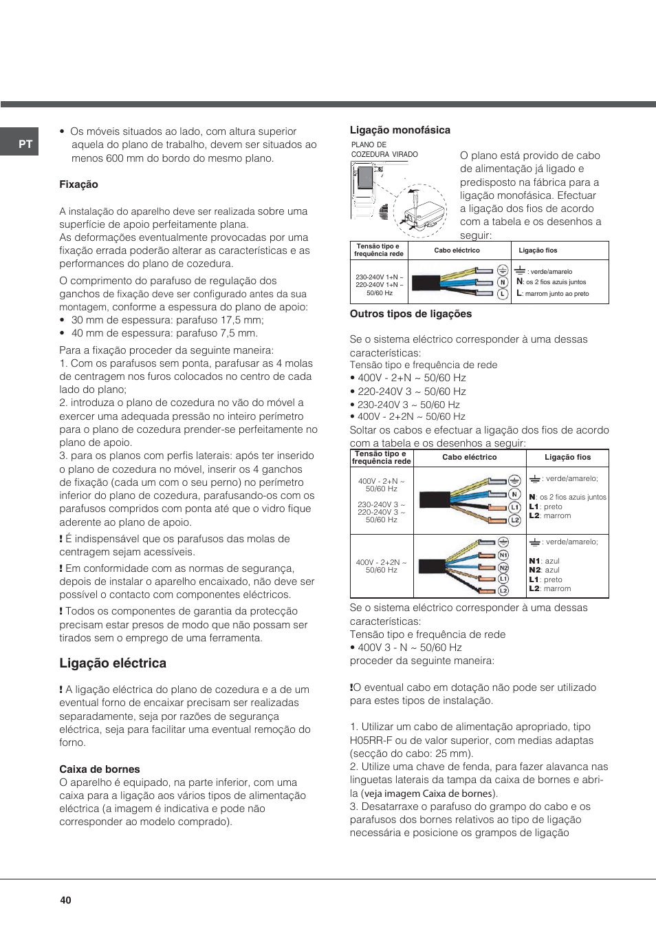 Ligação eléctrica | Hotpoint Ariston KRC 640 B  EU User Manual | Page 40 / 84