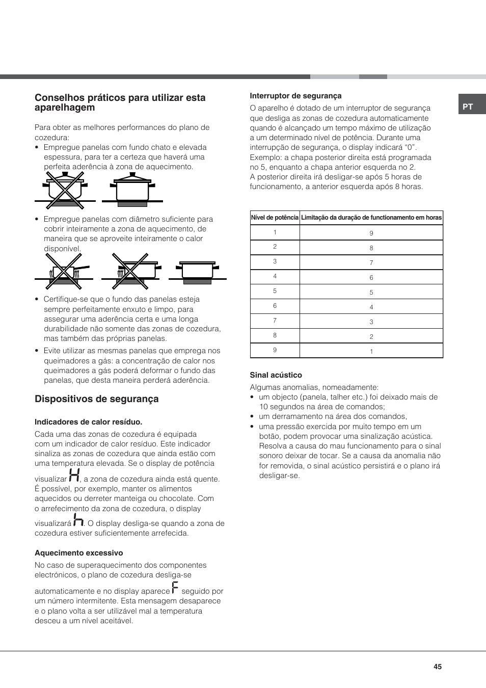 Conselhos práticos para utilizar esta aparelhagem, Dispositivos de segurança | Hotpoint Ariston KRC 640 B  EU User Manual | Page 45 / 84