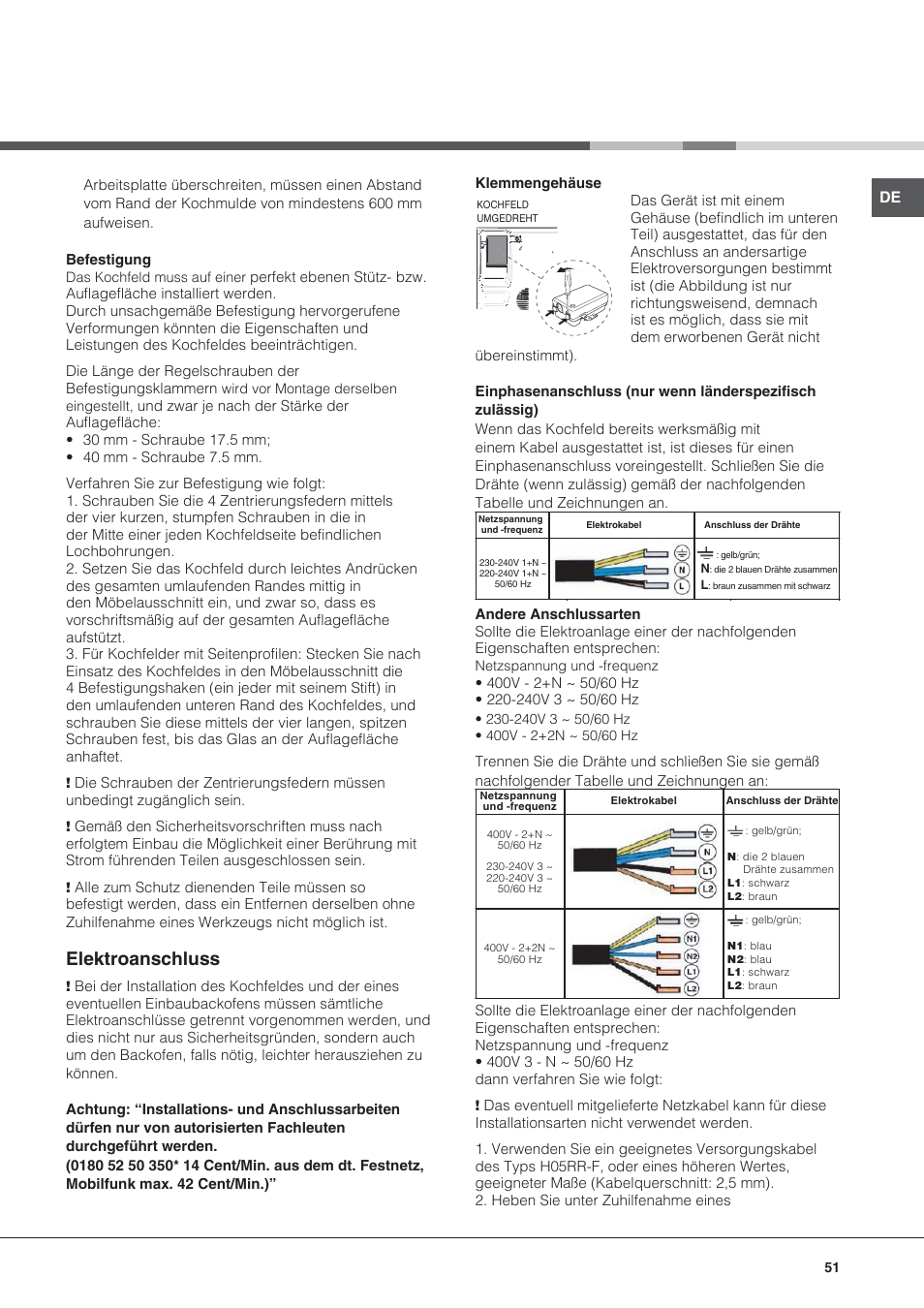 Elektroanschluss | Hotpoint Ariston KRC 640 B  EU User Manual | Page 51 / 84