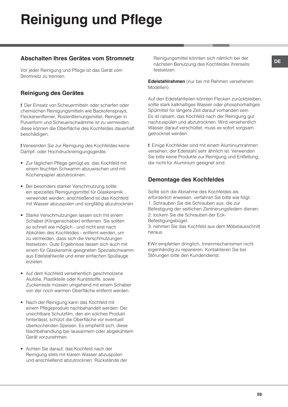 Reinigung und pflege | Hotpoint Ariston KRC 640 B  EU User Manual | Page 59 / 84