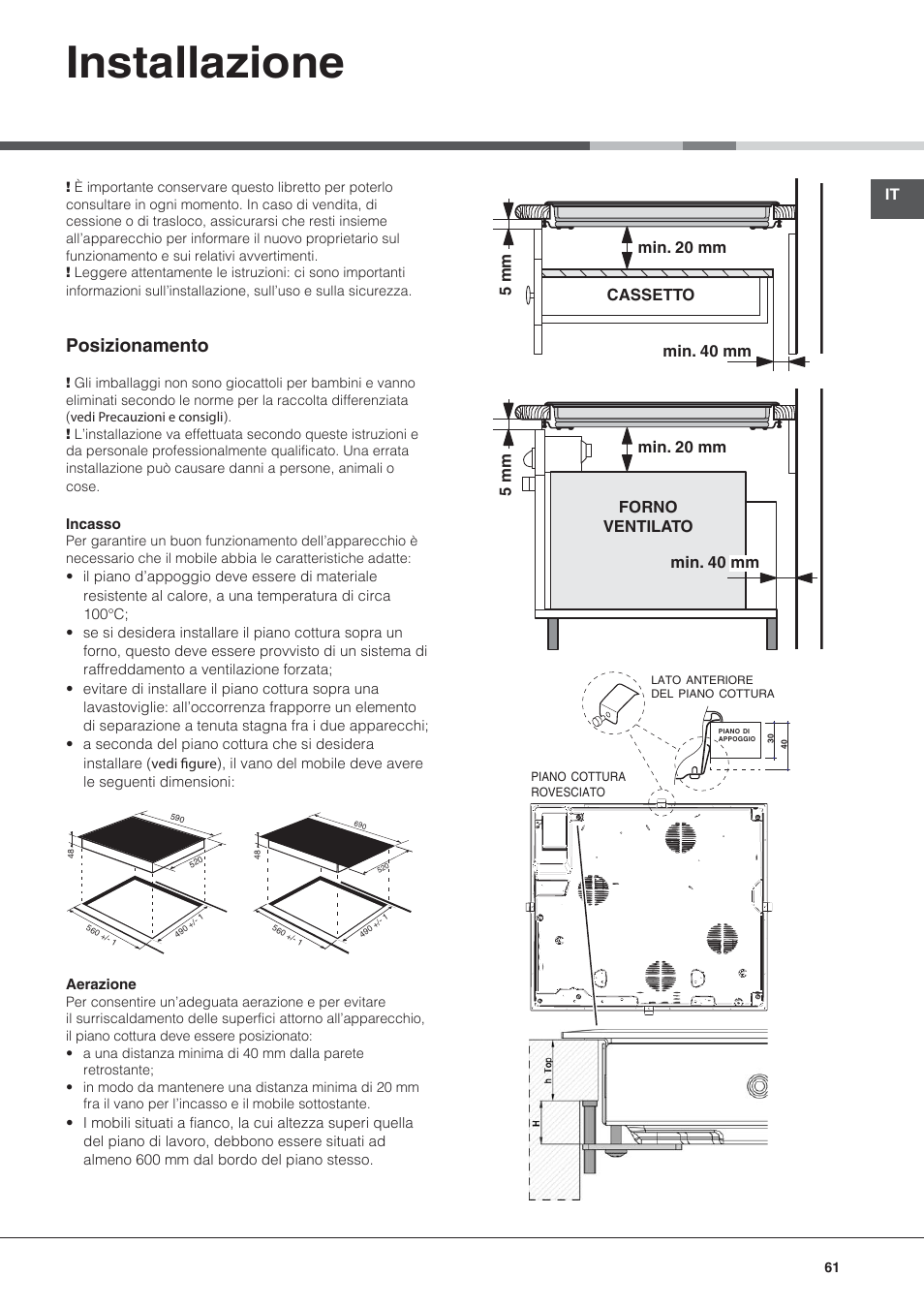 Installazione, Posizionamento | Hotpoint Ariston KRC 640 B  EU User Manual | Page 61 / 84