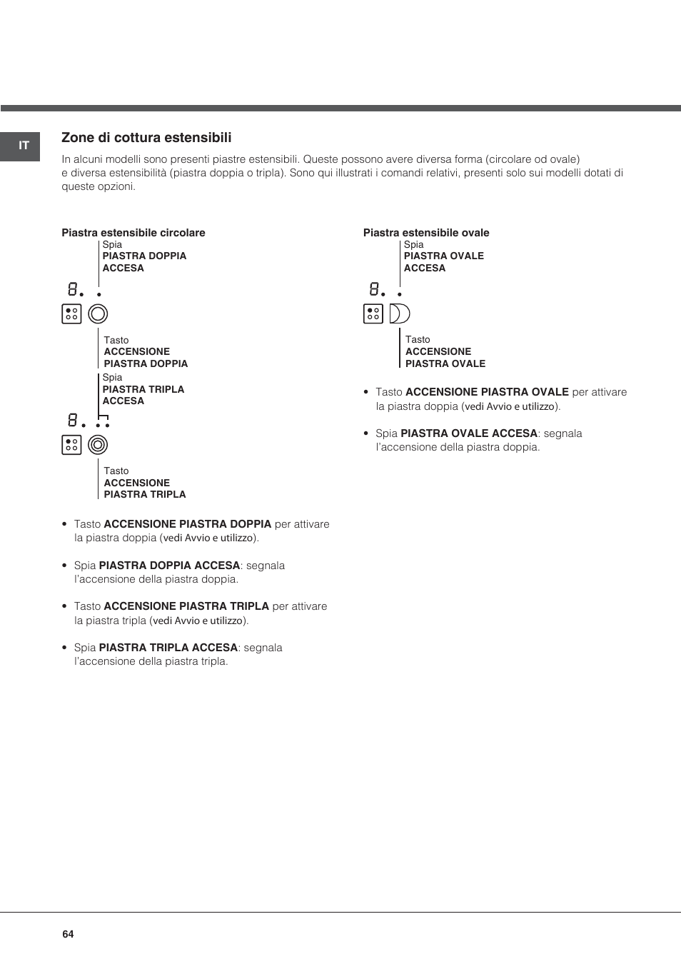 Zone di cottura estensibili | Hotpoint Ariston KRC 640 B  EU User Manual | Page 64 / 84