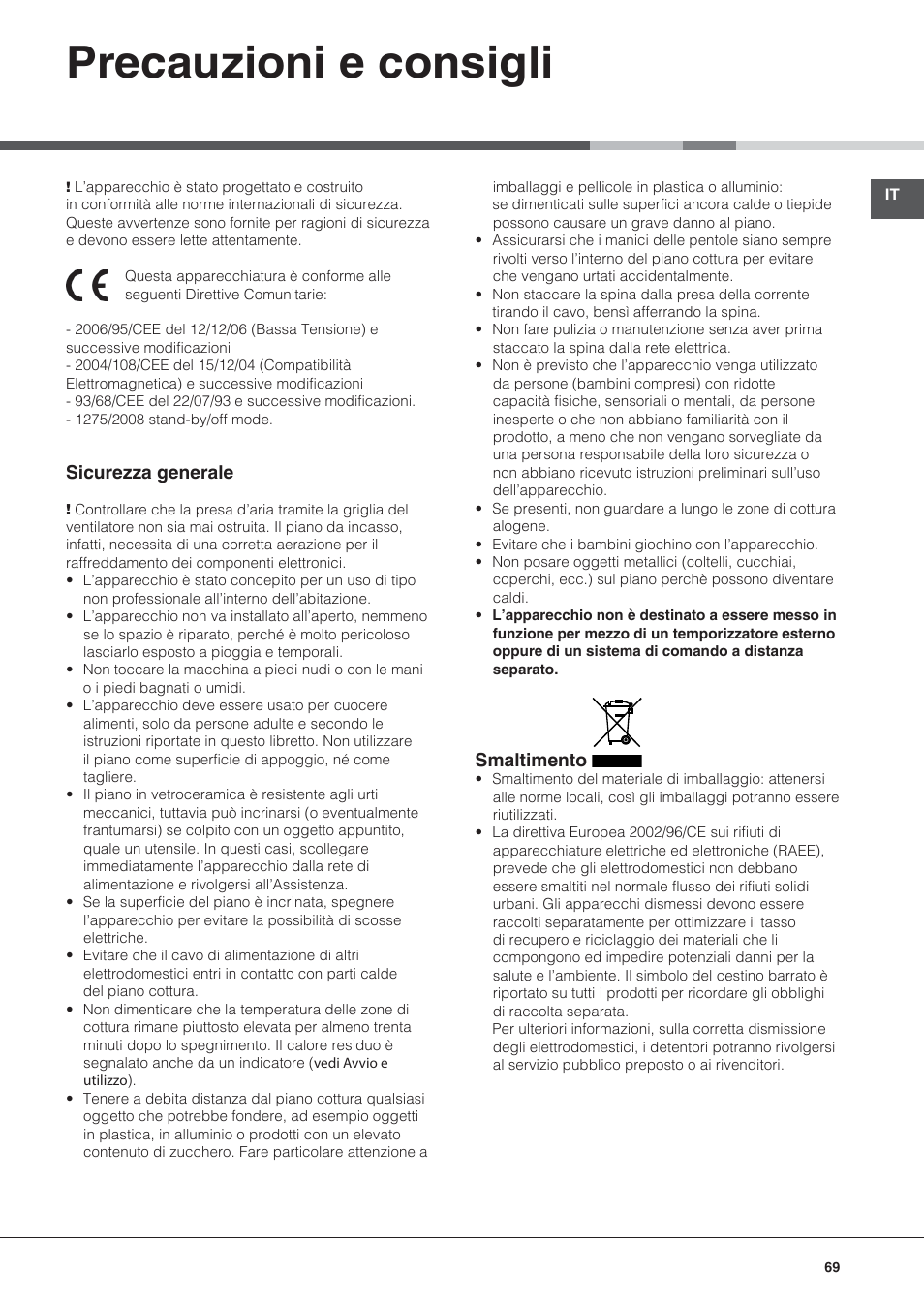 Precauzioni e consigli | Hotpoint Ariston KRC 640 B  EU User Manual | Page 69 / 84