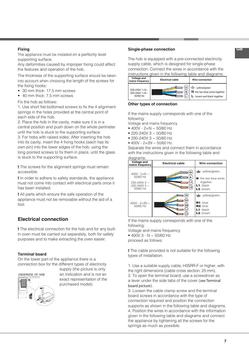 Electrical connection | Hotpoint Ariston KRC 640 B  EU User Manual | Page 7 / 84