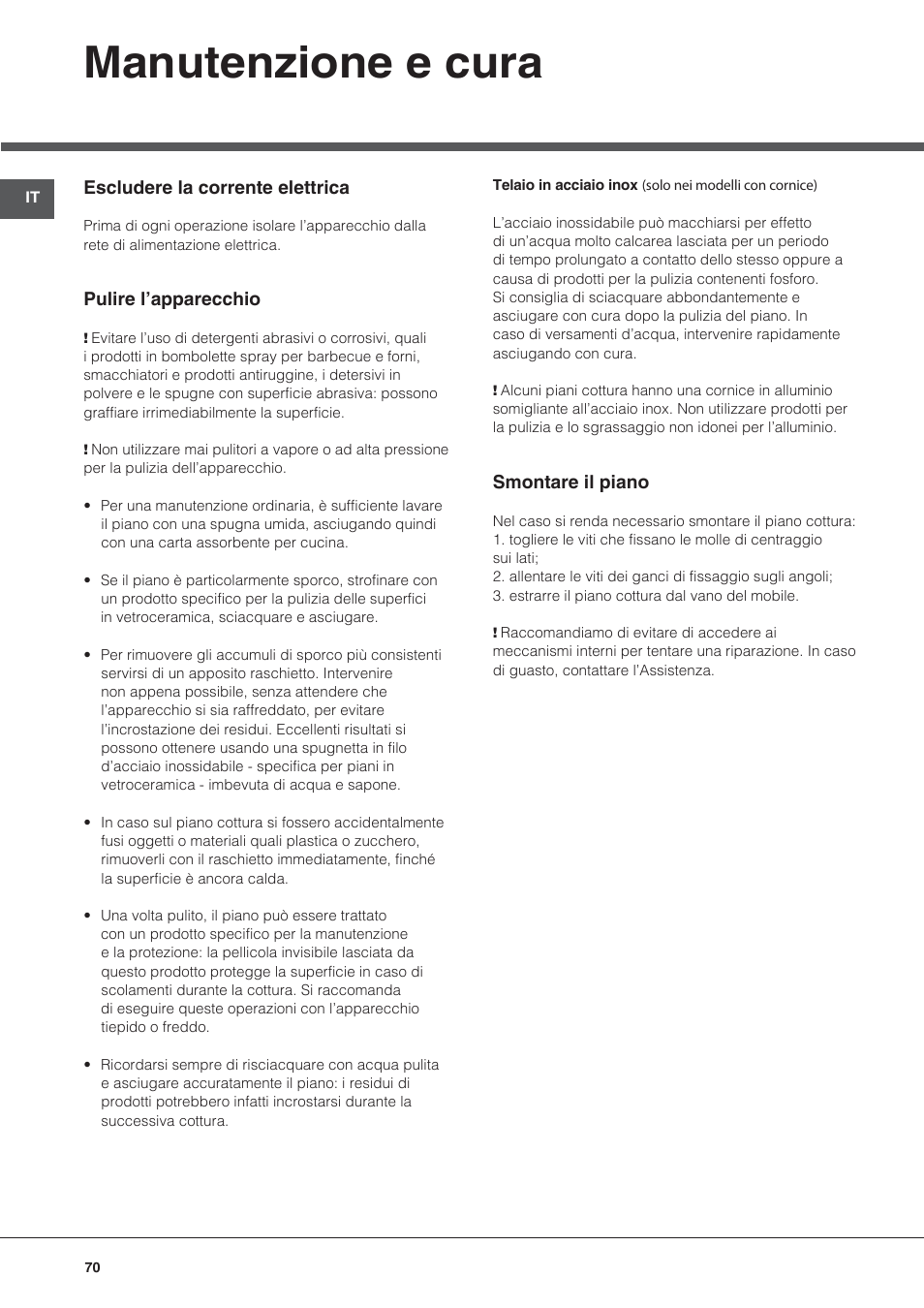 Manutenzione e cura | Hotpoint Ariston KRC 640 B  EU User Manual | Page 70 / 84