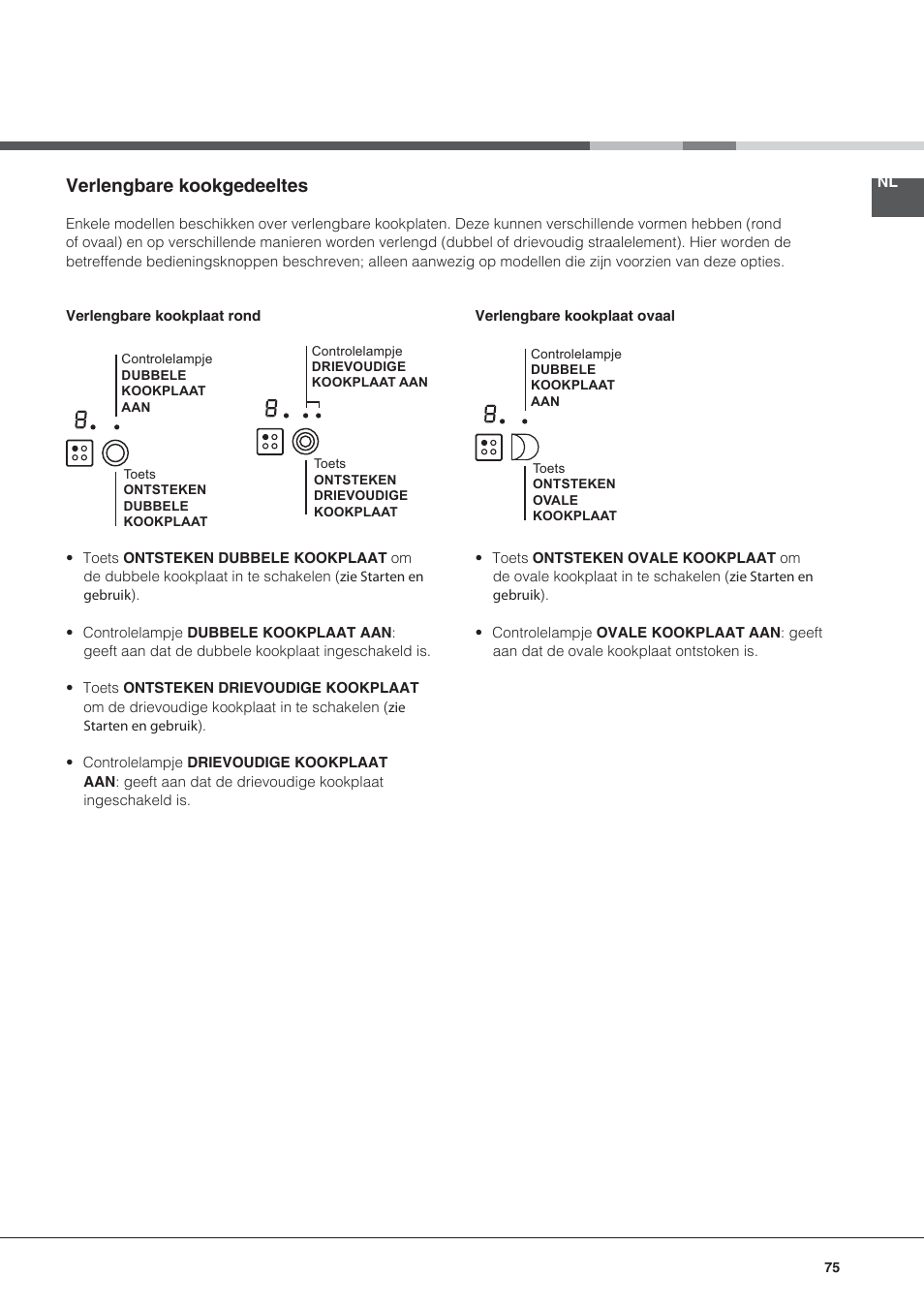 Verlengbare kookgedeeltes | Hotpoint Ariston KRC 640 B  EU User Manual | Page 75 / 84