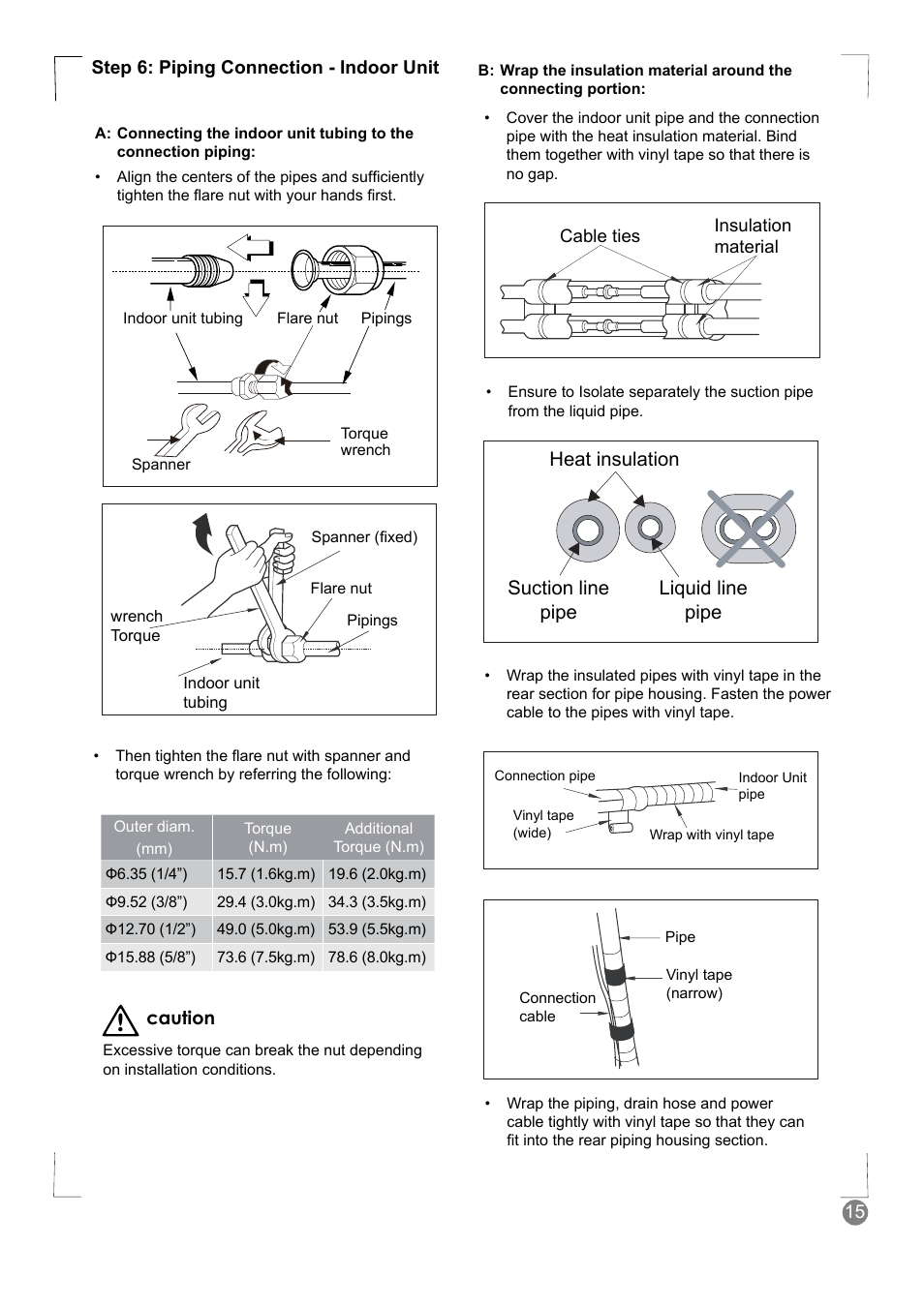 Heat insulation, Suction line pipe liquid line pipe | Electrolux EXM24HV1WE User Manual | Page 15 / 90