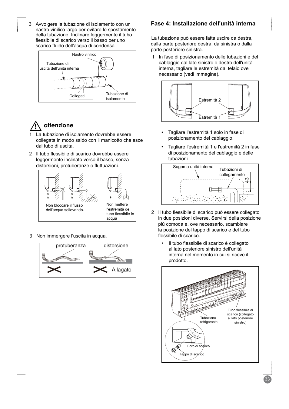 Fase 4: installazione dell'unità interna, Attenzione | Electrolux EXM24HV1WE User Manual | Page 33 / 90