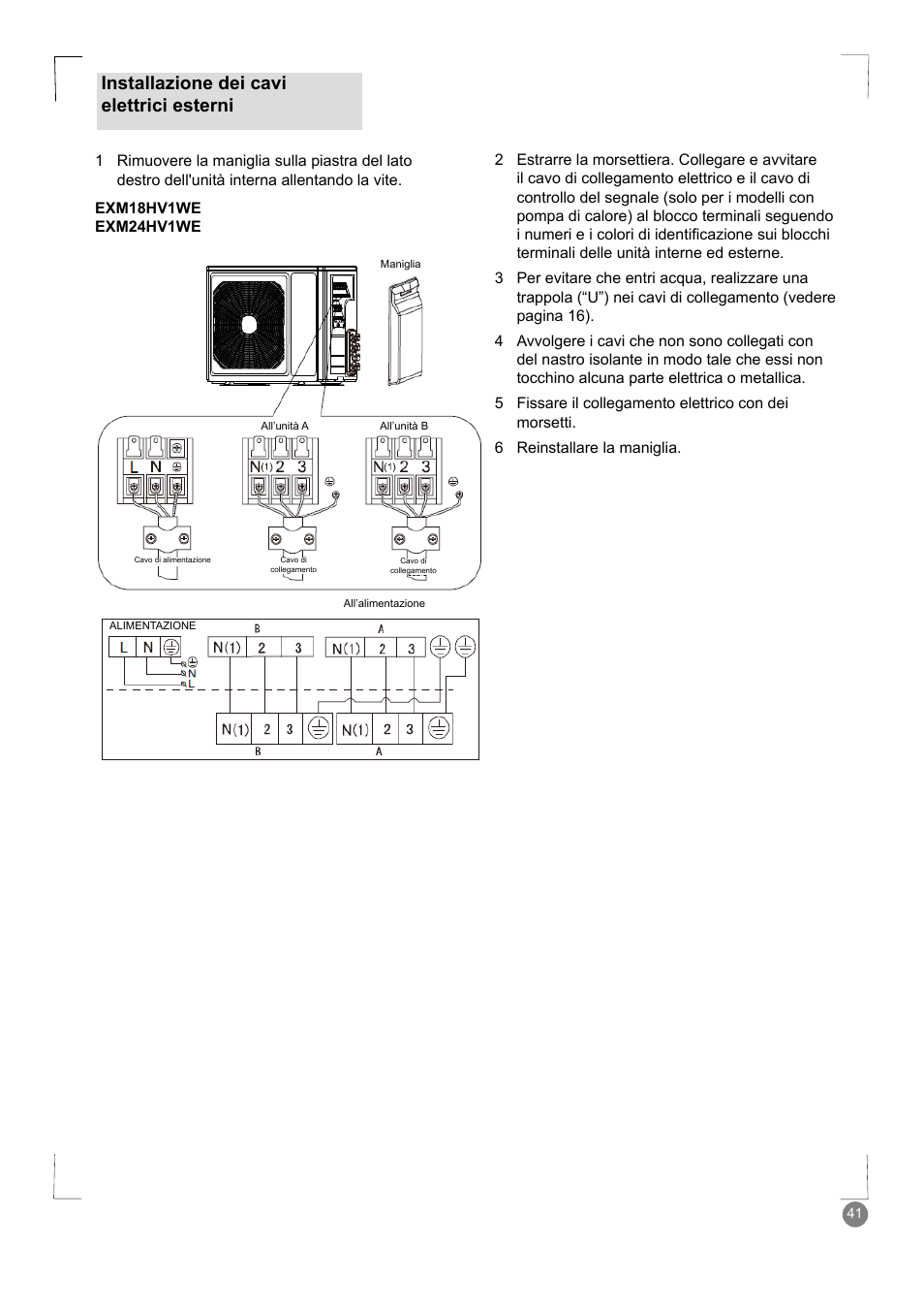 Installazione dei cavi elettrici esterni | Electrolux EXM24HV1WE User Manual | Page 41 / 90