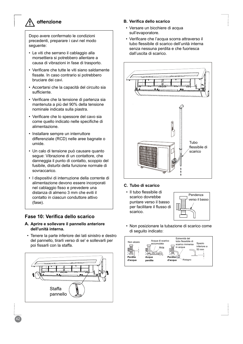 Fase 10: verifica dello scarico, Attenzione | Electrolux EXM24HV1WE User Manual | Page 42 / 90