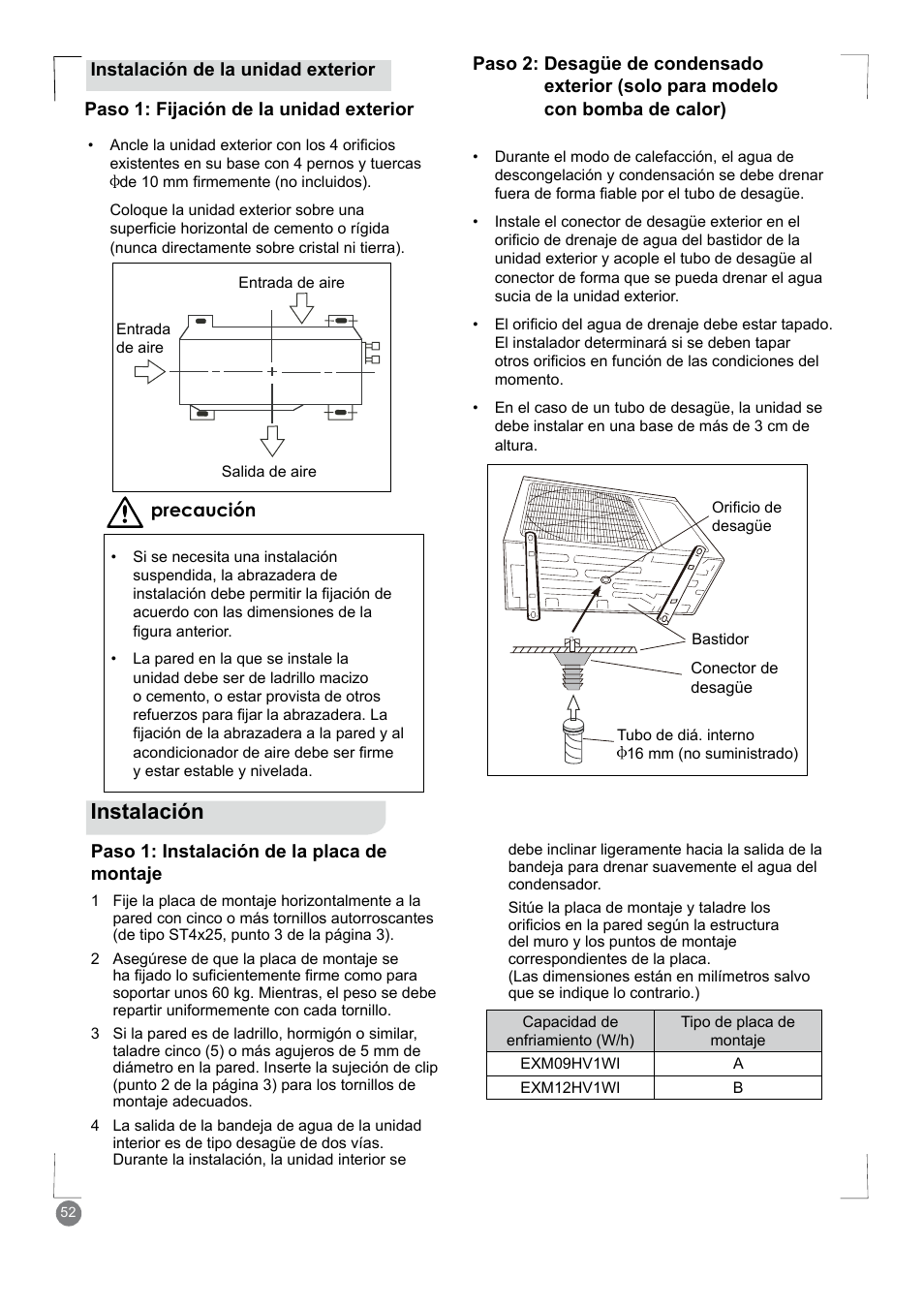 Instalación | Electrolux EXM24HV1WE User Manual | Page 52 / 90