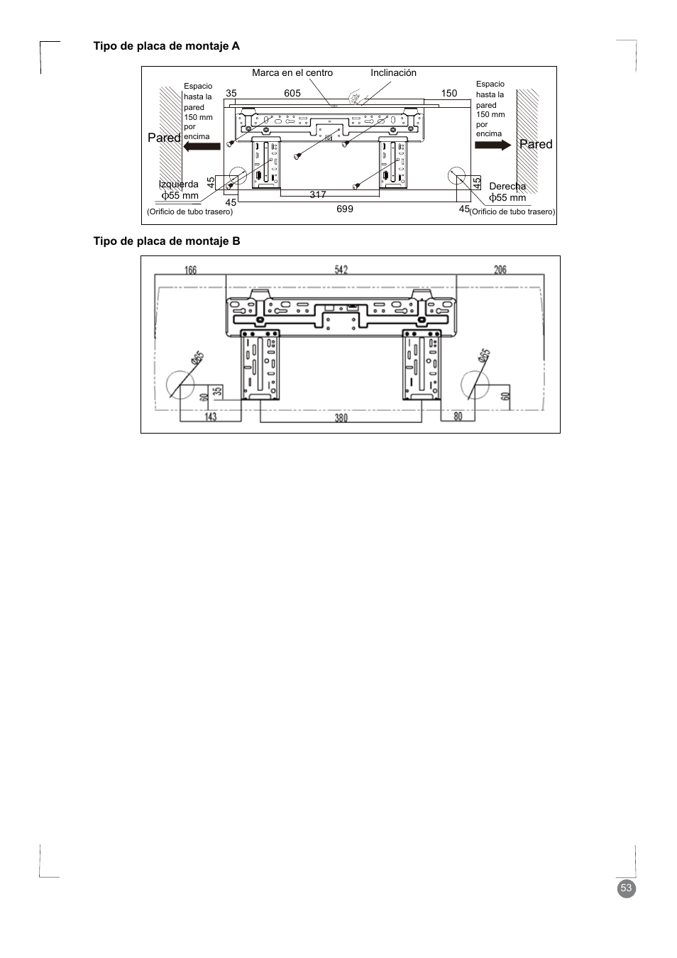 Pared, Wall | Electrolux EXM24HV1WE User Manual | Page 53 / 90