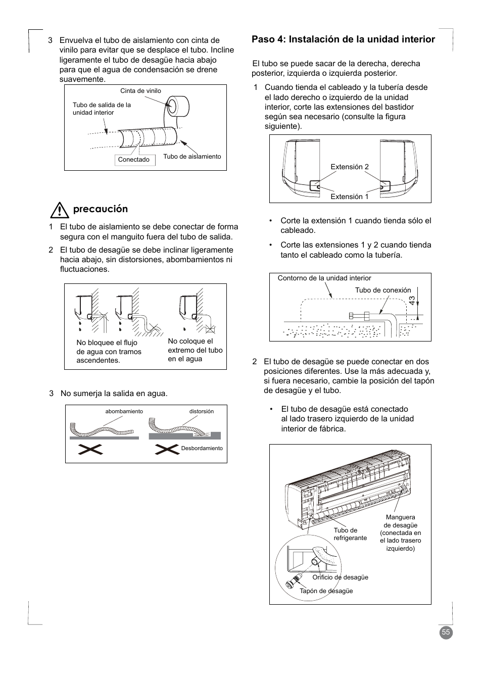 Paso 4: instalación de la unidad interior, Precaución | Electrolux EXM24HV1WE User Manual | Page 55 / 90