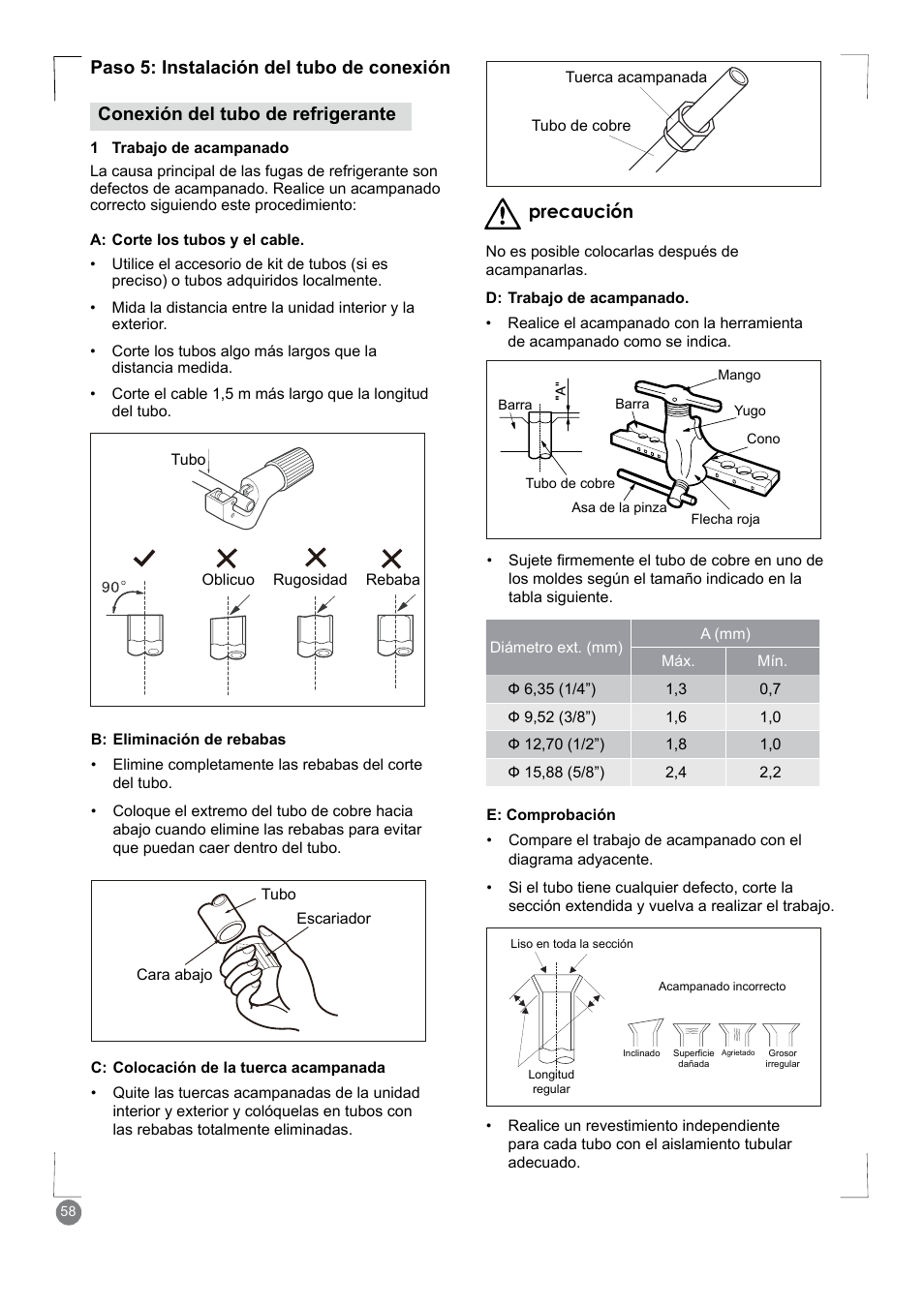 Precaución | Electrolux EXM24HV1WE User Manual | Page 58 / 90