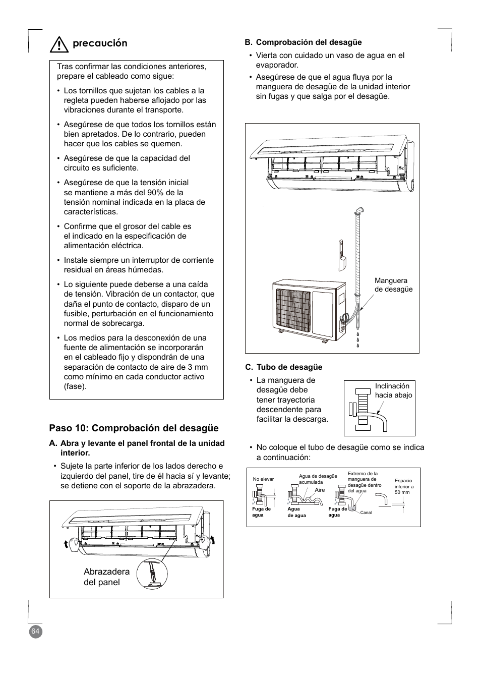 Paso 10: comprobación del desagüe, Precaución | Electrolux EXM24HV1WE User Manual | Page 64 / 90