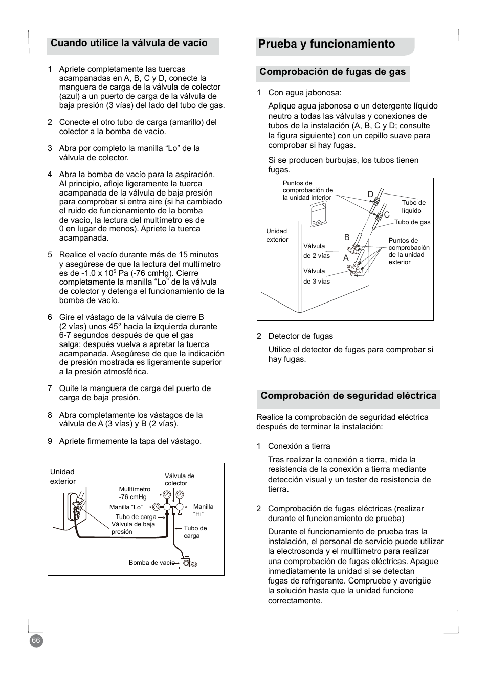 Prueba y funcionamiento, Comprobación de seguridad eléctrica | Electrolux EXM24HV1WE User Manual | Page 66 / 90