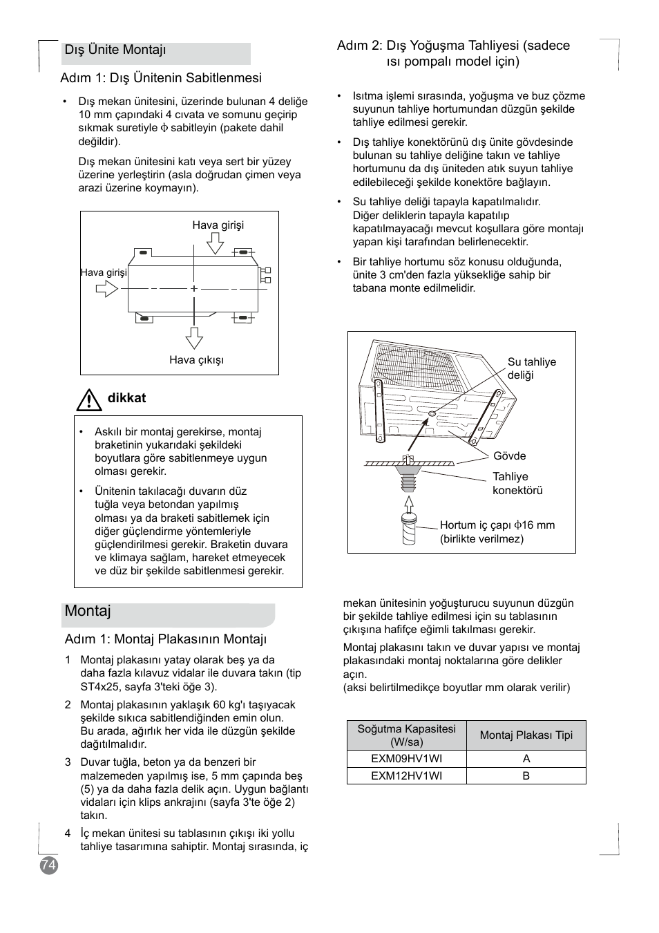 Montaj | Electrolux EXM24HV1WE User Manual | Page 74 / 90