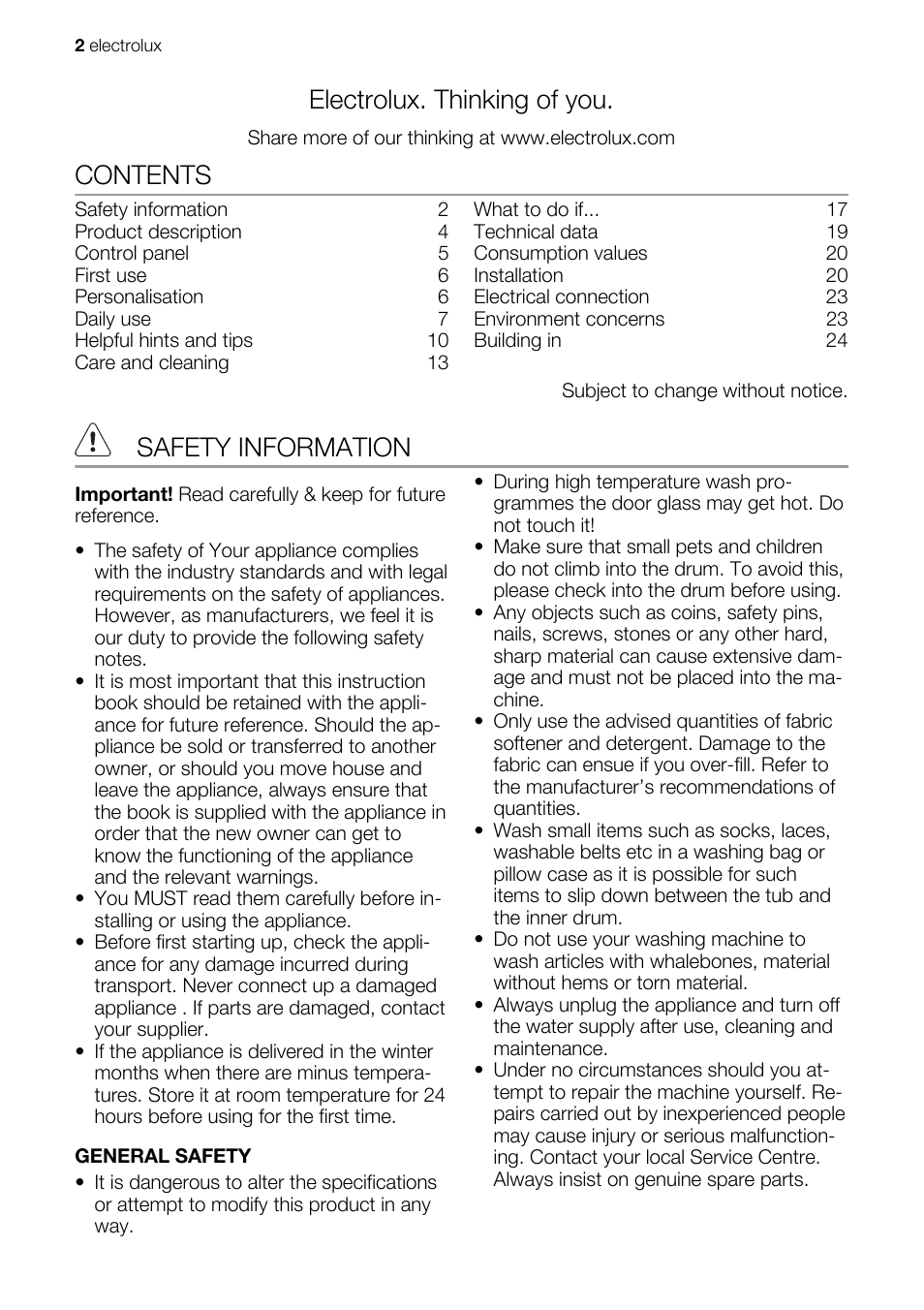 Electrolux EWG127410W User Manual | Page 2 / 52