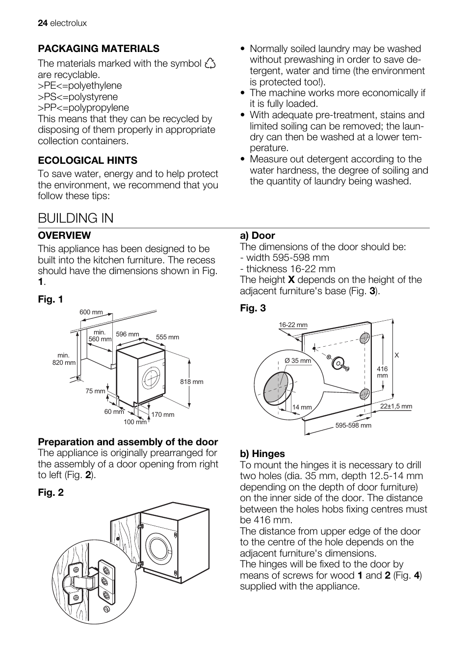 Building in | Electrolux EWG127410W User Manual | Page 24 / 52