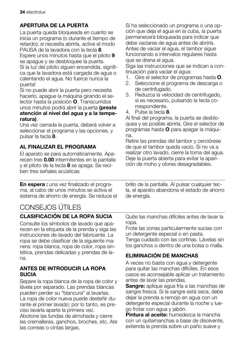 Consejos útiles | Electrolux EWG127410W User Manual | Page 34 / 52