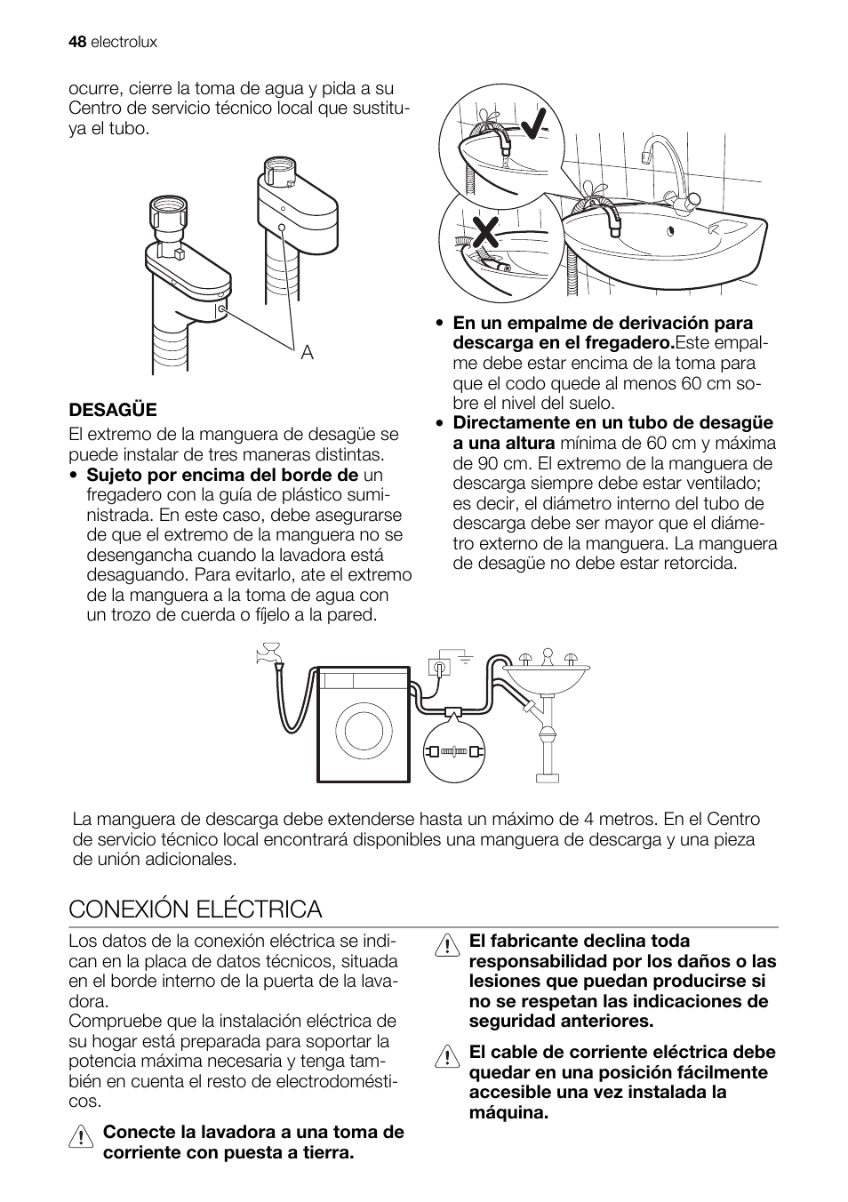 Conexión eléctrica | Electrolux EWG127410W User Manual | Page 48 / 52