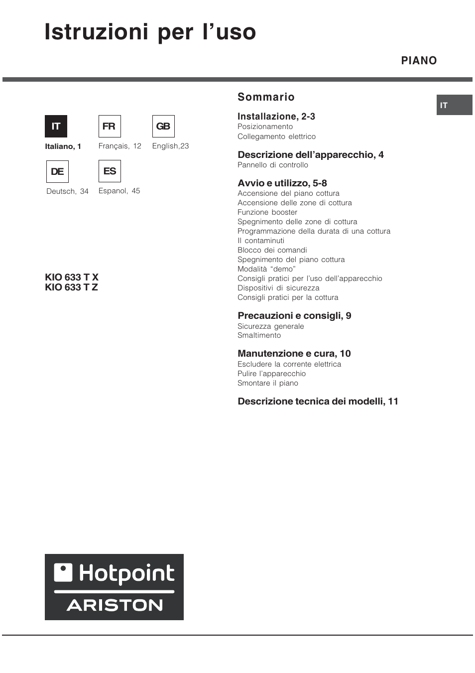 Hotpoint Ariston KIO 633 T X User Manual | 56 pages
