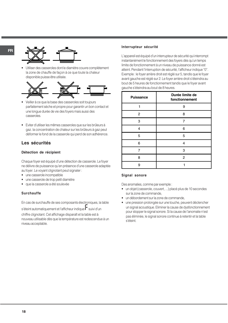 Les sécurités | Hotpoint Ariston KIO 633 T X User Manual | Page 18 / 56