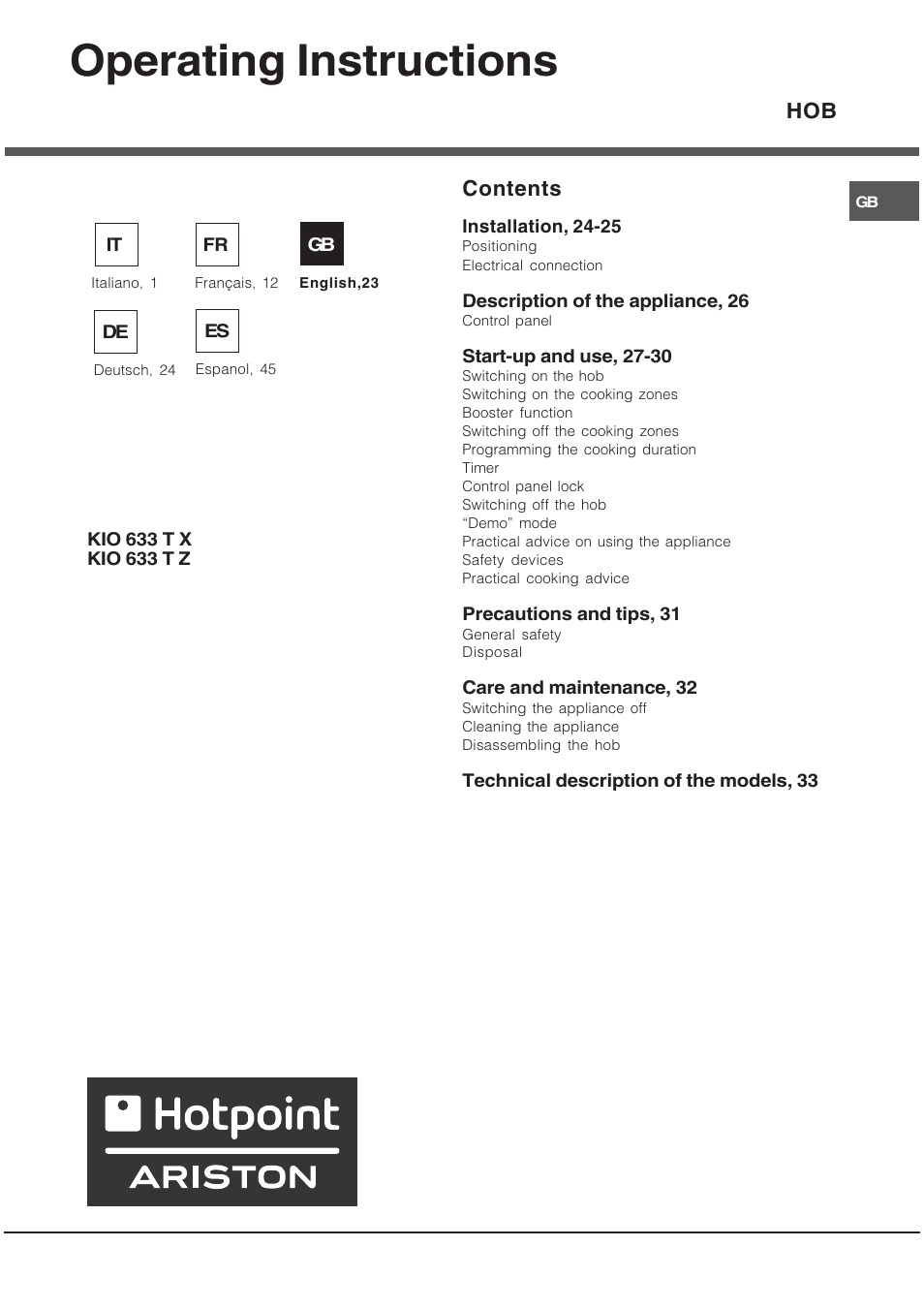 Hotpoint Ariston KIO 633 T X User Manual | Page 23 / 56