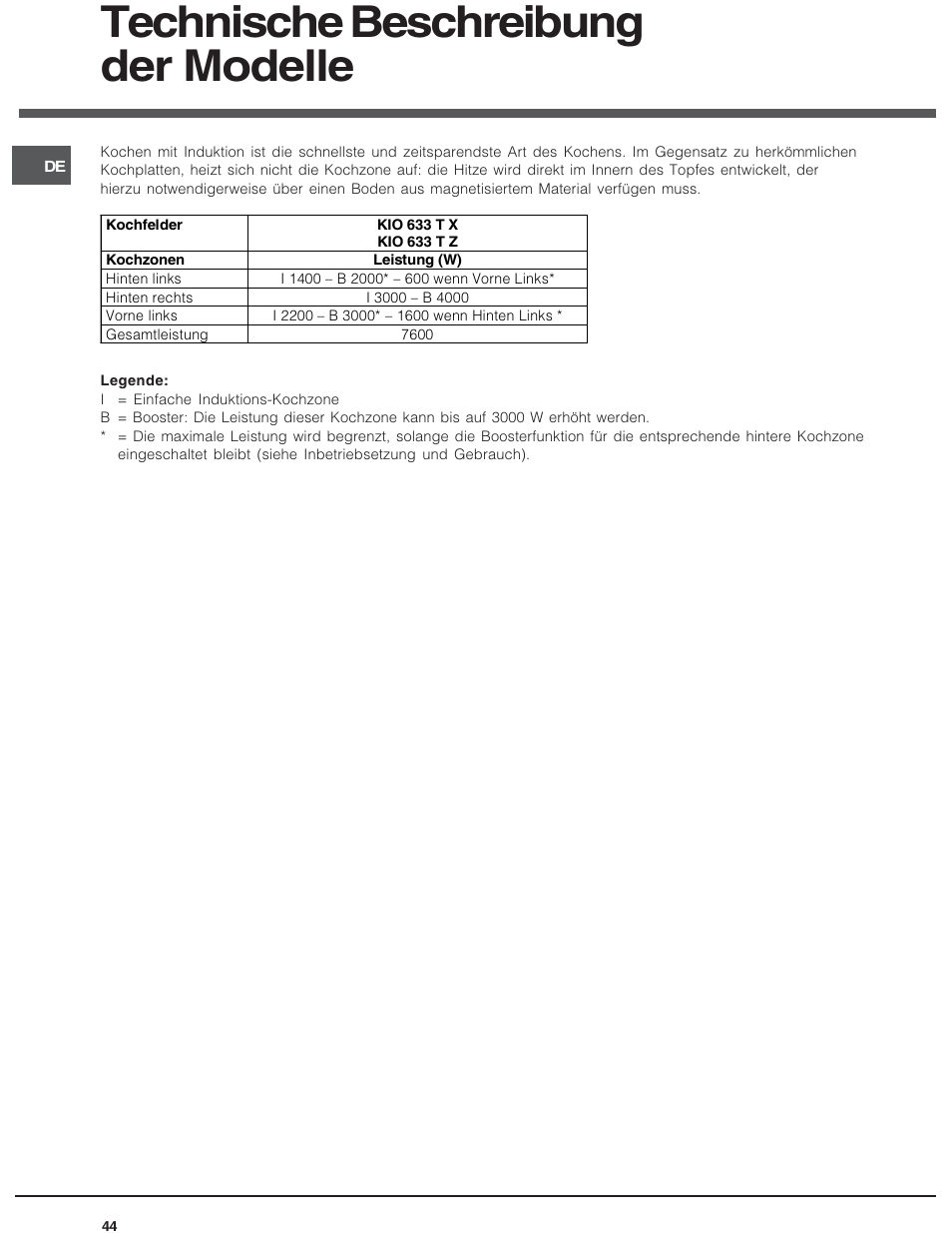 Technische beschreibung der modelle | Hotpoint Ariston KIO 633 T X User Manual | Page 44 / 56