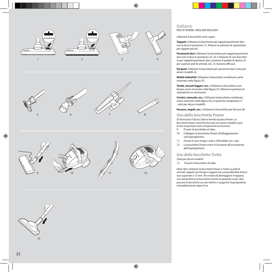 Italiano, Uso della bocchetta power, Uso della bocchetta turbo | Electrolux ZCS2100 User Manual | Page 22 / 96