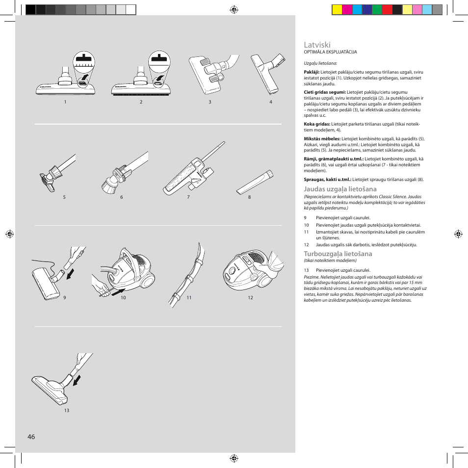 Latviski, Jaudas uzgaļa lietošana, Turbouzgaļa lietošana | Electrolux ZCS2100 User Manual | Page 46 / 96