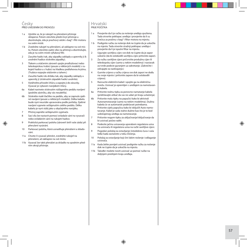 Česky, Hrvatski | Electrolux ZCS2100 User Manual | Page 57 / 96