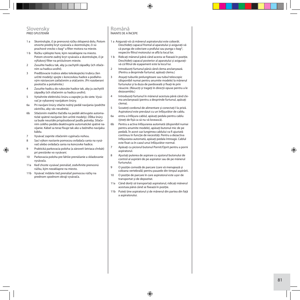 Slovensky, Română | Electrolux ZCS2100 User Manual | Page 81 / 96