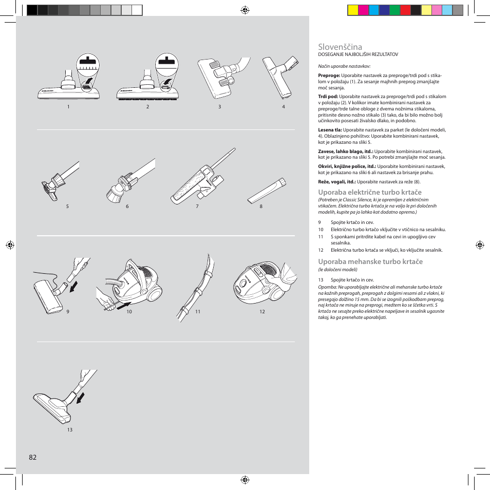 Slovenščina, Uporaba električne turbo krtače, Uporaba mehanske turbo krtače | Electrolux ZCS2100 User Manual | Page 82 / 96