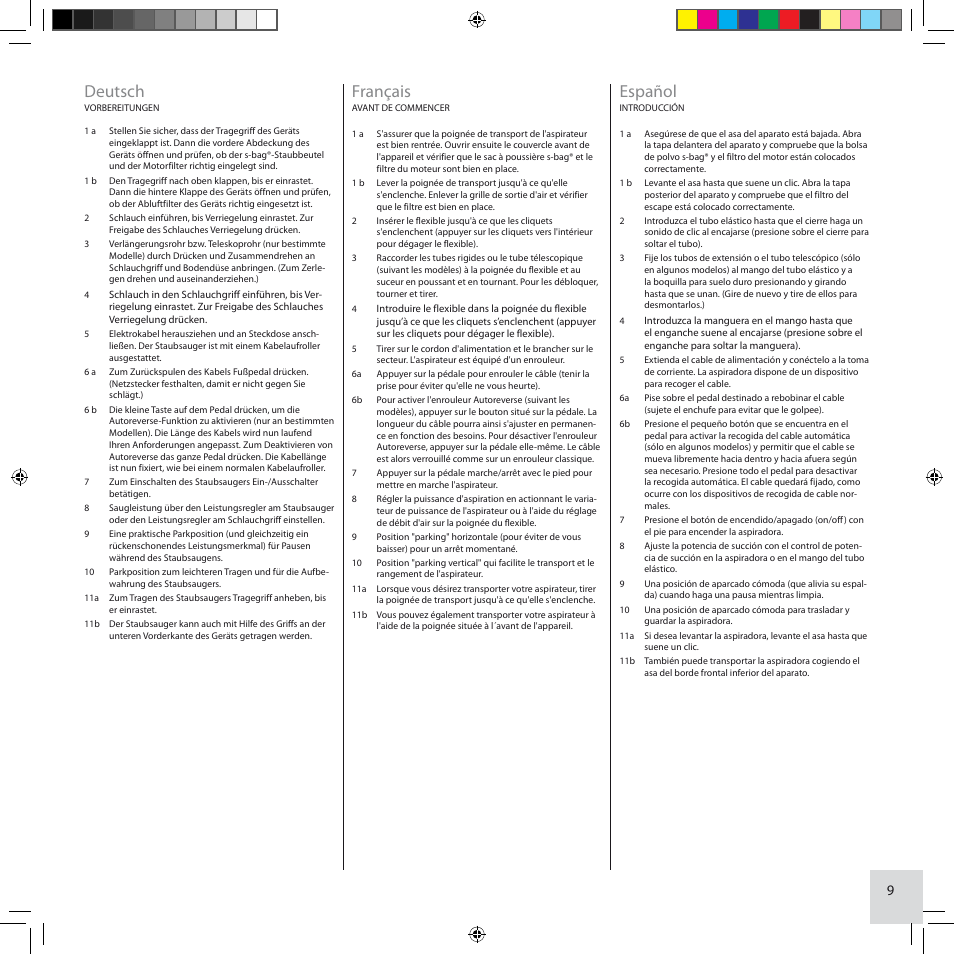 Deutsch, Français, Español | Electrolux ZCS2100 User Manual | Page 9 / 96
