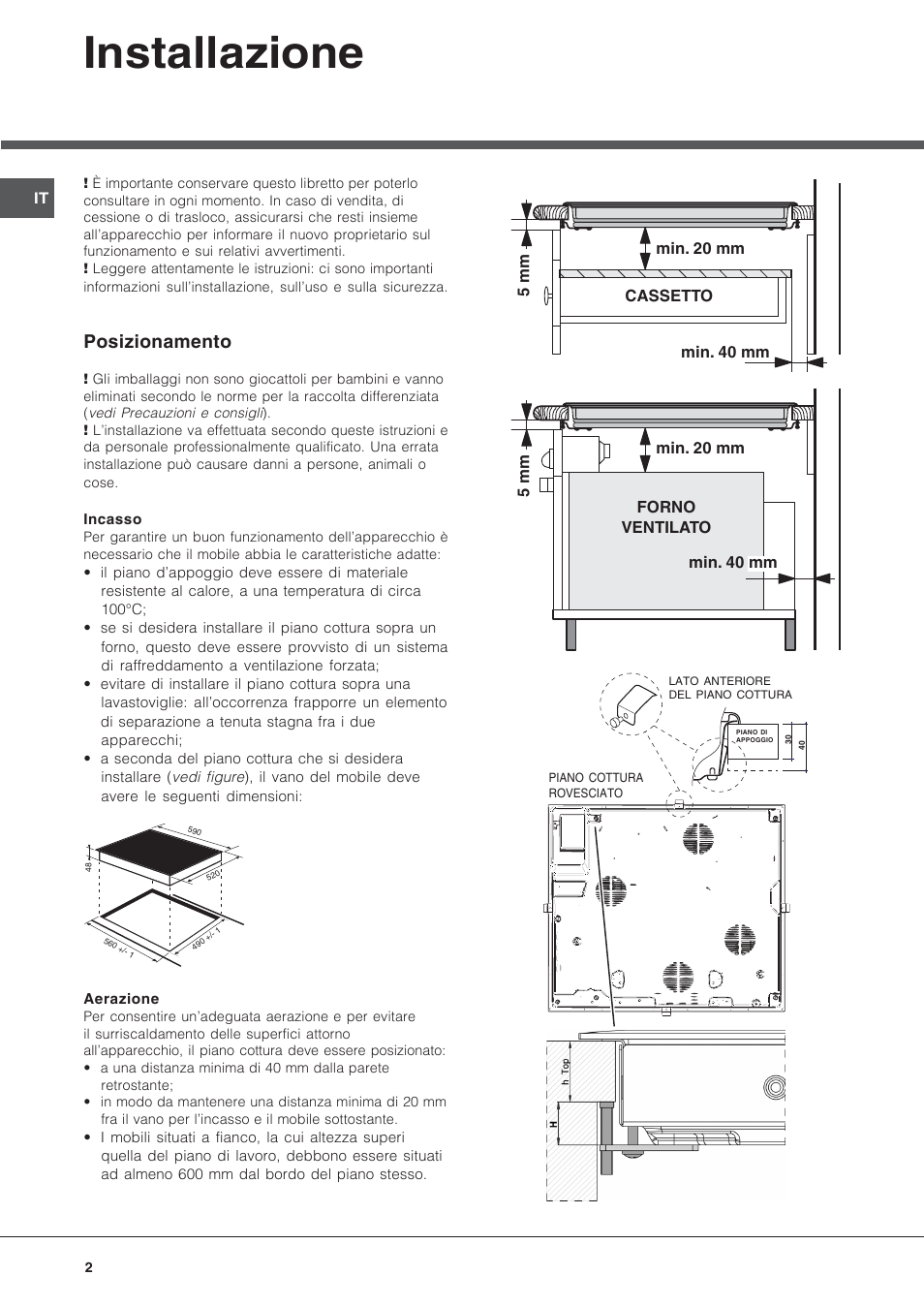 Installazione, Posizionamento | Hotpoint Ariston KRA 640 X User Manual | Page 2 / 56