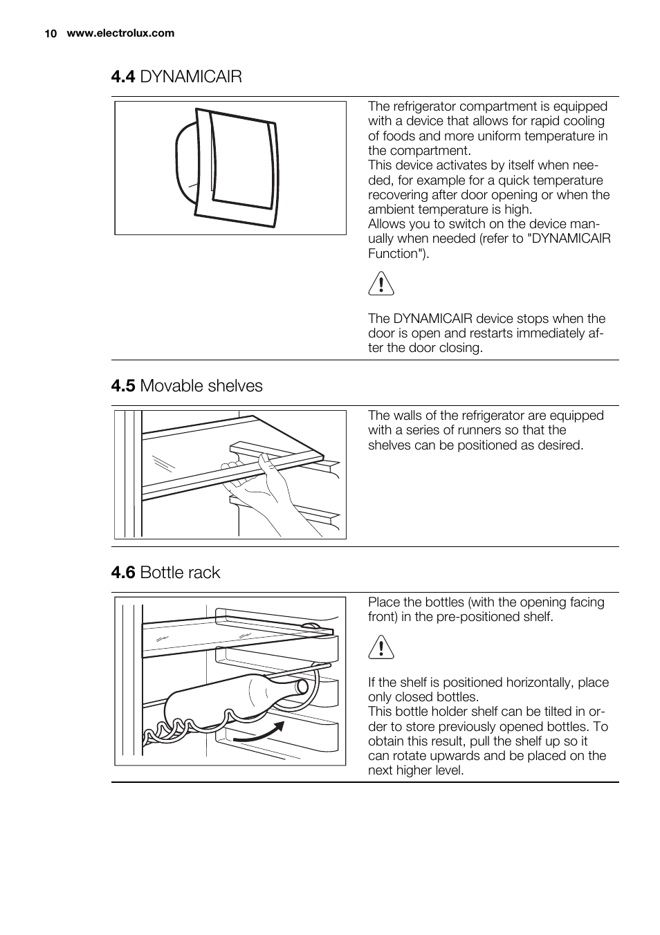 4 dynamicair, 5 movable shelves, 6 bottle rack | Electrolux EN3850DOX User Manual | Page 10 / 88